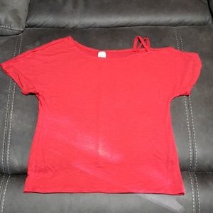 Red, off one shoulder dressy t-shirt